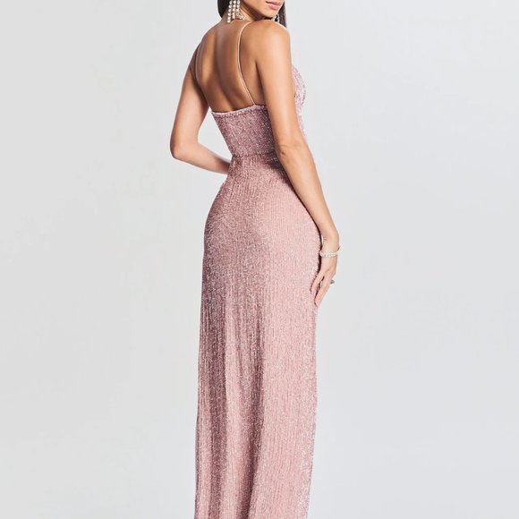 NWT Retrofête KATYA SEQUIN Beaded Dress Dusty Pink L - Picture 2 of 4